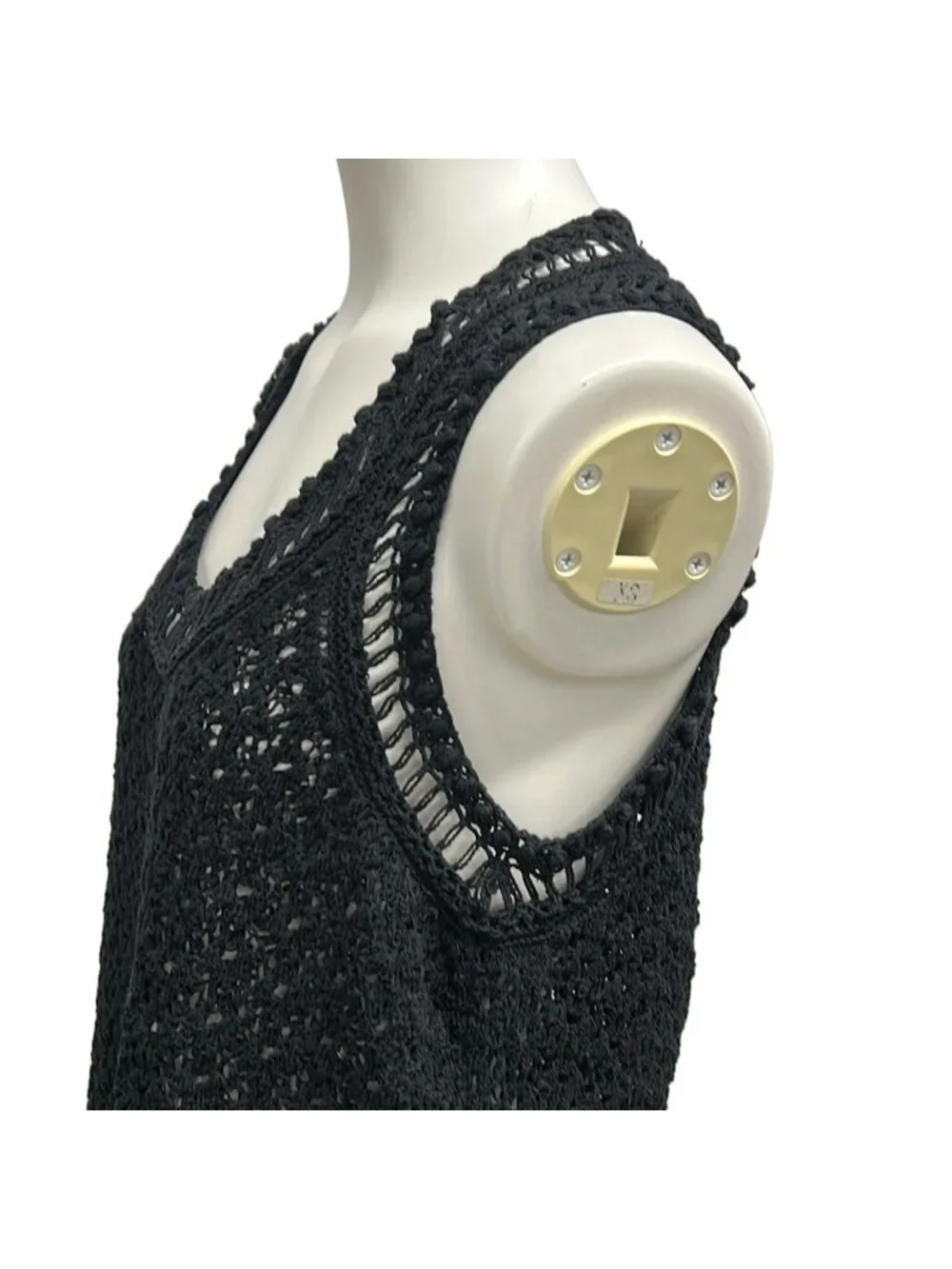 Chanel Dress Black Crochet Camellia Button Sleeveless Cotton